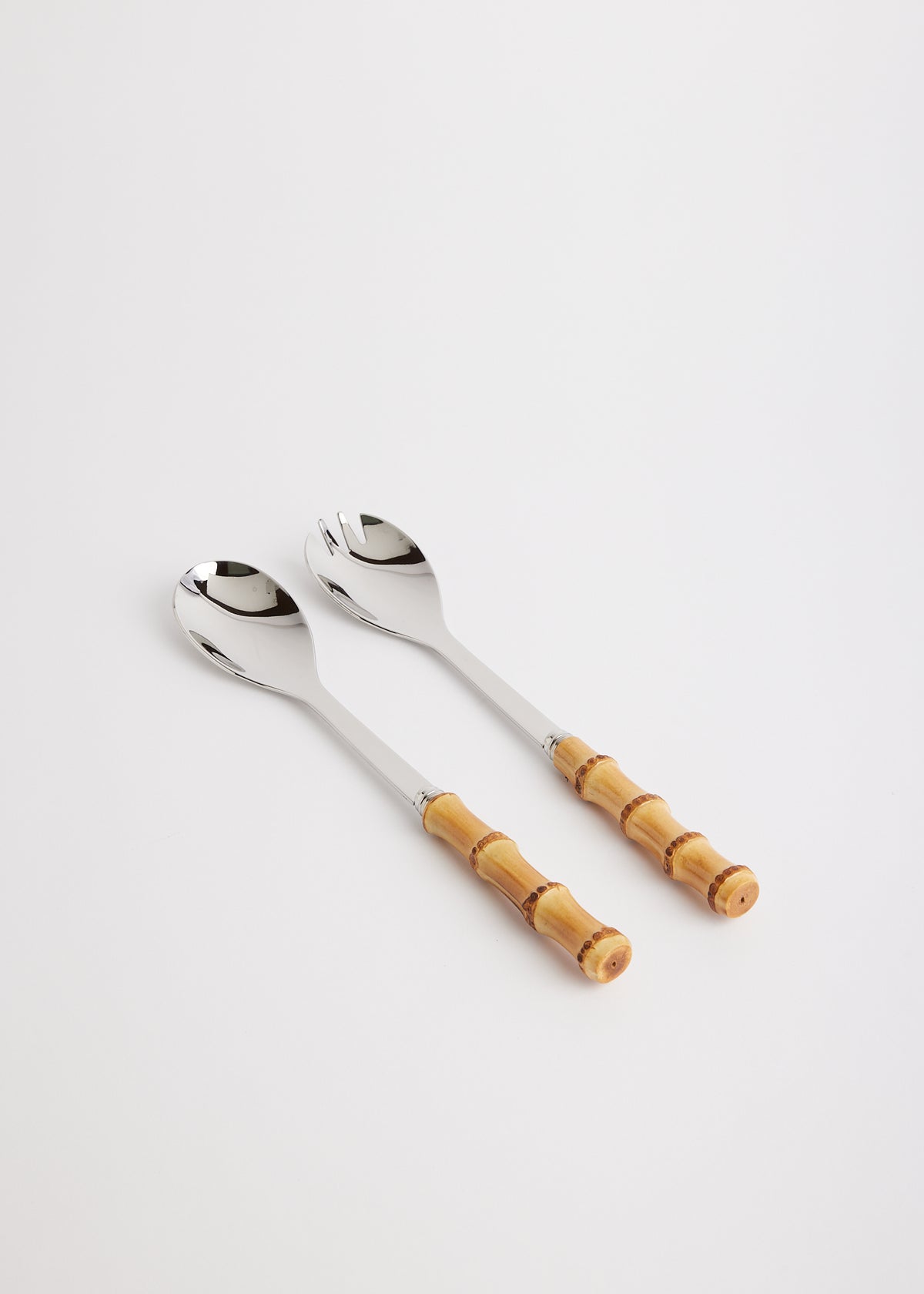 Bamboo Salad Servers - Stainless Steel & Bamboo